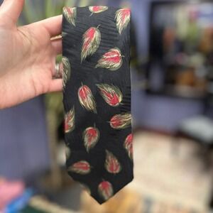 Giorgio Armani luxury Silk Men Tie Leaf Floral Abstract Black Made in Italy